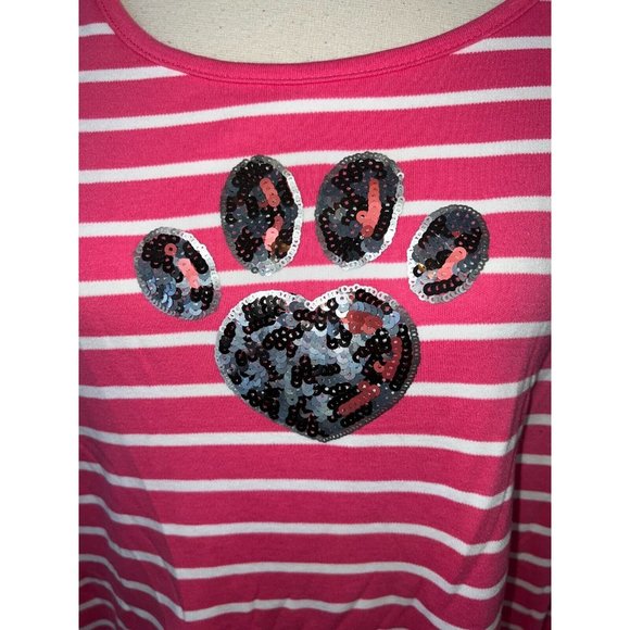 NWOT Quacker Factory Long sleeve Shirt Plus‎ Size 1X Pawprint Sequins Cats Dogs - Picture 2 of 14
